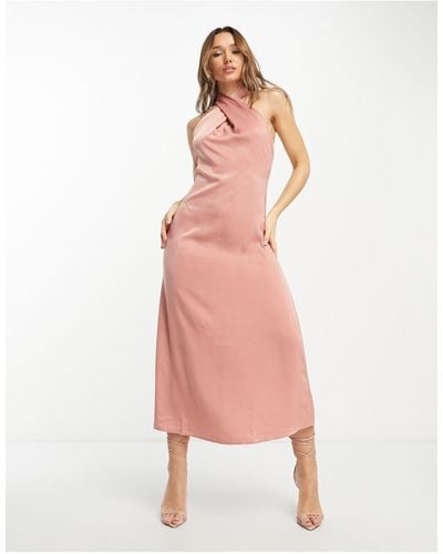 Vila Cross Neck Midi Dress - Pink