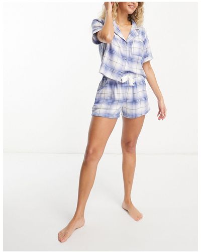 Hollister – kurzärmliges set mit shorts aus flanell - Blau