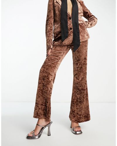 Noisy May Crushed Velvet Flared Trousers Co-ord - Brown