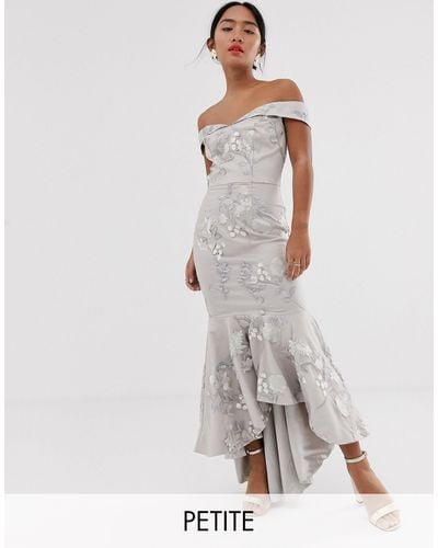 Chi Chi London Bardot Fishtail Maxi Dress - Grey