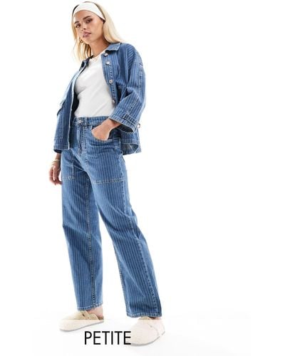Only Petite Kirsi - jean d'ensemble coupe cargo ample à rayures et taille haute - /blanc - Bleu