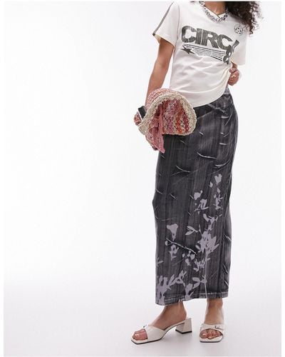 TOPSHOP Washed Rib Floral Shadow Print Midi Skirt - Gray