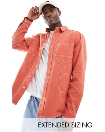 ASOS Overshirt With Patch Worker Pockets - Red