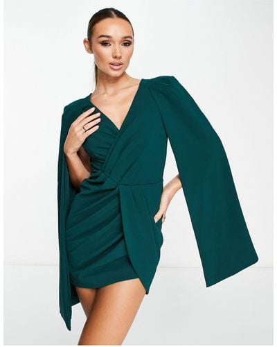 Lavish Alice Cape Sleeve Detail Mini Dress - Green