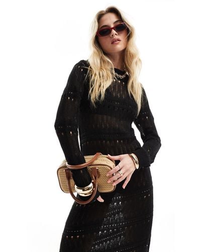 Vero Moda Long Sleeved Crochet Midi Dress - Black