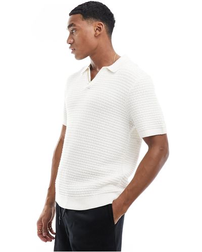 Abercrombie & Fitch Retro Open Collar Float Stitch Knit Polo - White