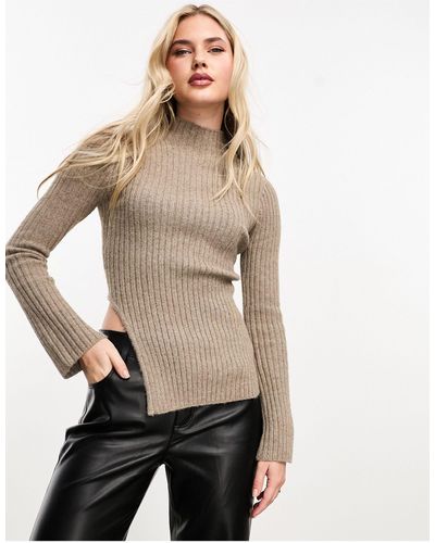 Pretty Lavish High Neck Knitted Top - Natural