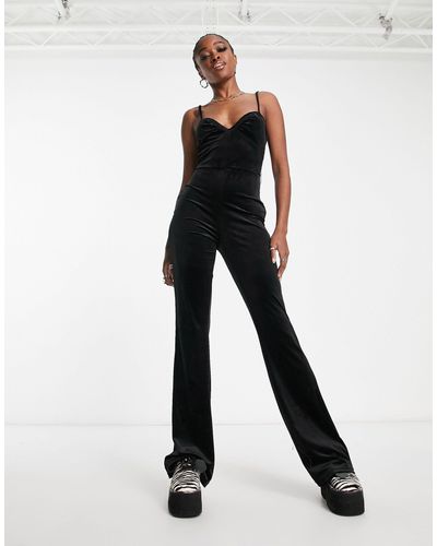 Stradivarius Tuta jumpsuit nera di velluto - Nero