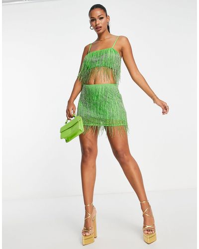 AsYou Iconics Fringed Bead Embellished Skirt Co-ord - Green
