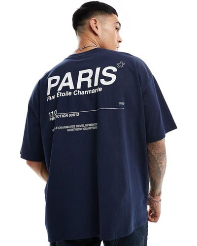 ASOS T-shirt oversize con scritta "paris" stampata sul retro - Blu
