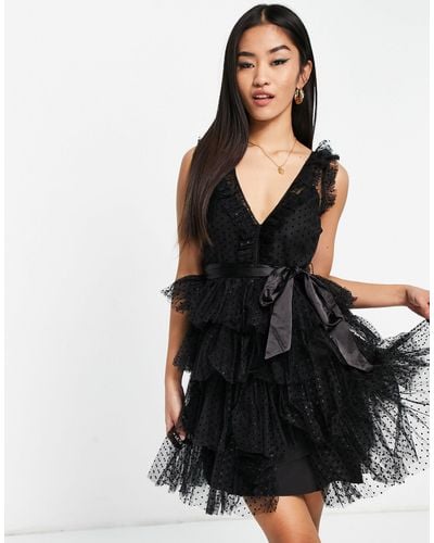 EVER NEW Tiered Tulle Mini Dress - Black
