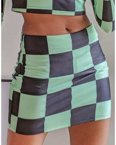 Labelrail Minifalda a cuadros dameros verde lima