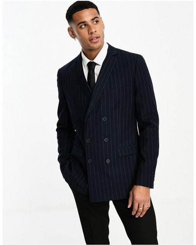 French Connection Linen Stripe Suit Jacket - Blue
