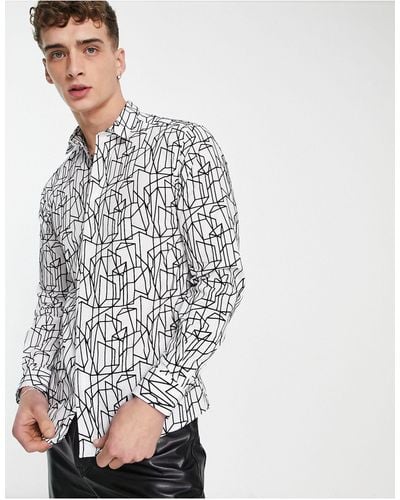 Twisted Tailor Butchart - chemise à motif géométrique linéaire floqué - Blanc