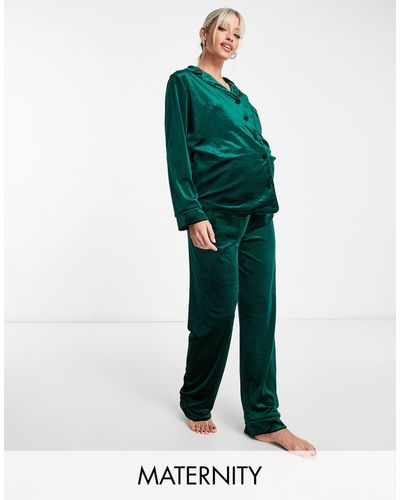 NIGHT Pijama largo con detalle bordado en la espalda - Verde