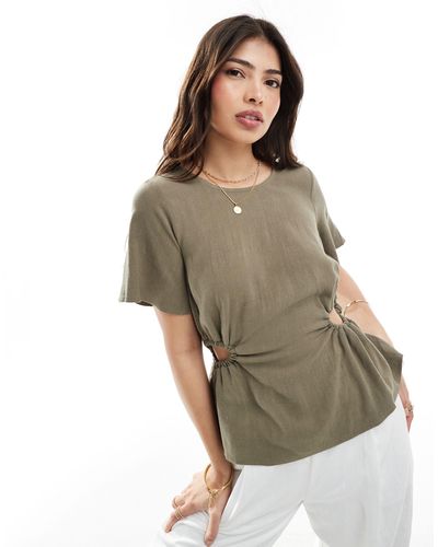 ASOS Linen Look Tee With Cut Out - Brown