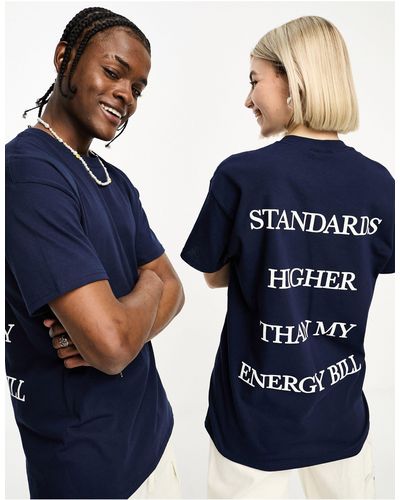 Collusion Unisex - t-shirt navy con scritta "high standards" - Blu
