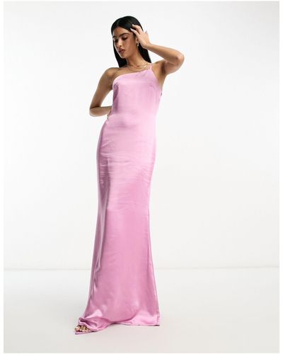 Pretty Lavish Bridesmaid Amelia One Shoulder Satin Maxi Dress - Pink