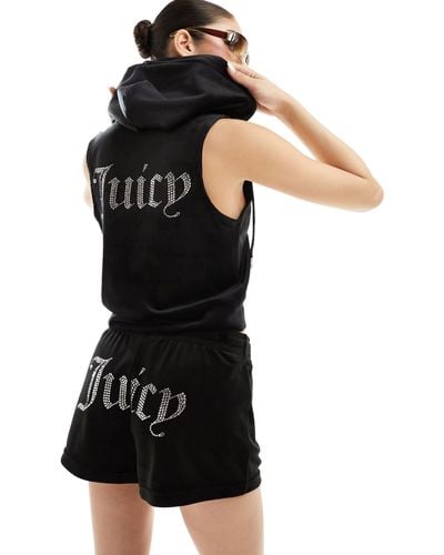 Juicy Couture Diamante Velour Tracksuit Zip Vest - Black