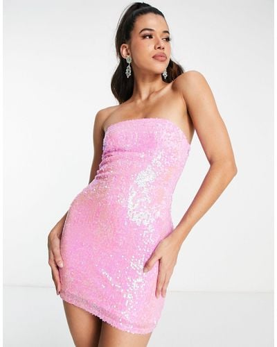 Miss Selfridge Sequin Bandeau Mini Dress - Pink