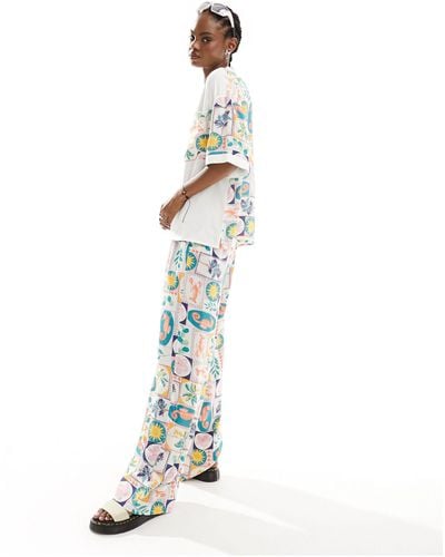 Native Youth Tile Print Wide Leg Trousers Co-ord - White