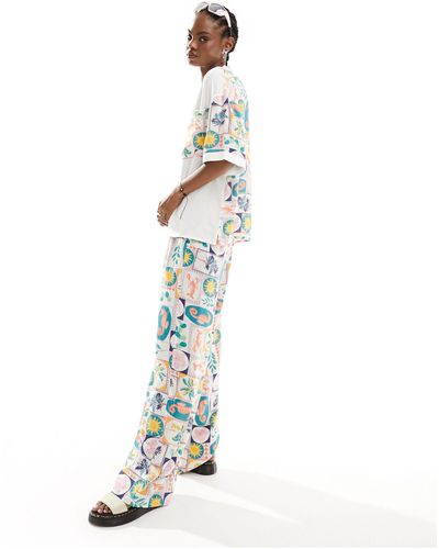 Native Youth Pantalon ample d'ensemble à imprimé mosaïque - Blanc