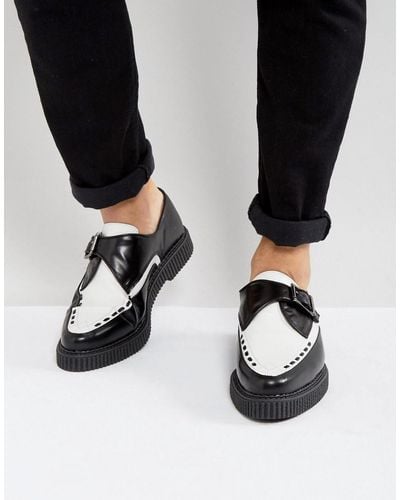 ASOS Monk Creeper Shoes In Black And White Leather