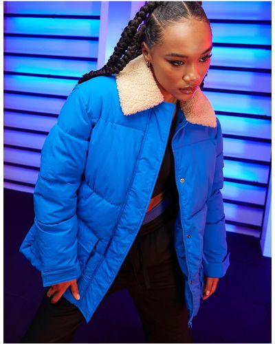 ASOS 4505 Puffer Jacket With Teddy Collar - Blue