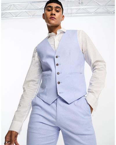 ASOS Skinny Linen Mix Waistcoat - Blue