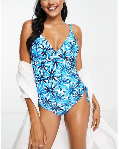 Figleaves Fuller Bust Palermo Belted Tummy Control Swimsuit - Blue