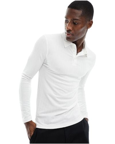 ASOS Long Sleeve Muscle Fit Polo - White