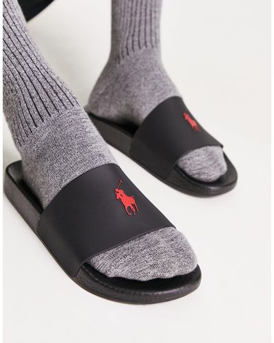 Polo Ralph Lauren Claquettes avec logo poney rouge - noir - Gris