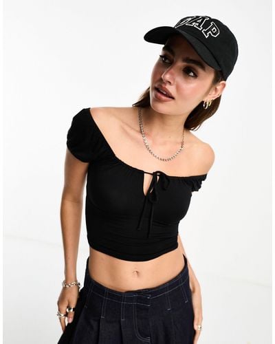 Cotton On Cotton On Tie Front Short Sleeve Crop Top - Black