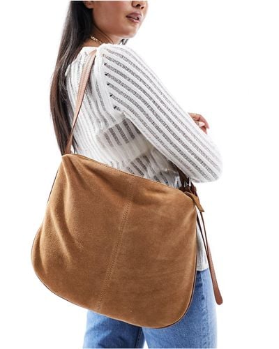 ASOS Suede Slouch Double Strap Shoulder Bag - Natural