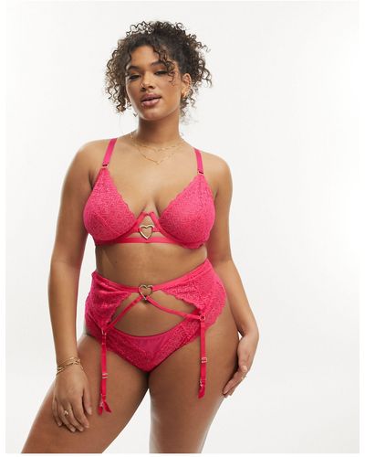 ASOS Asos design curve - hallie - porte-jarretelles en dentelle à motif cœurs et détail métallique - Rose