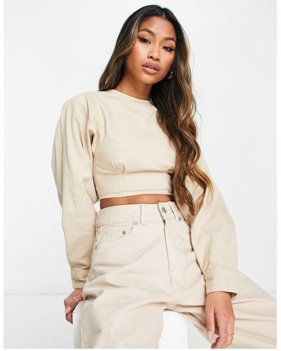 WÅVEN Puff Sleeve Blouse Co-ord With Open Back - White