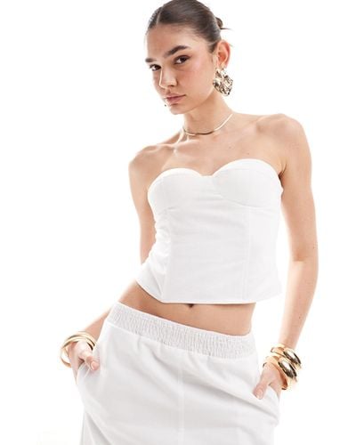 4th & Reckless Linen Look Sweetheart Neck Bandeau Corset Top Co-ord - White