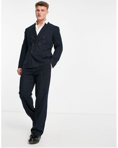 TOPMAN Relaxed Blackwatch Check Suit Pants - Blue