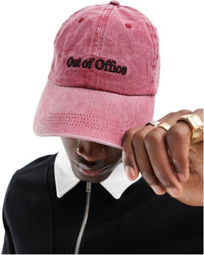 ASOS Baseball Cap With Out Of Office Embroidery - Pink