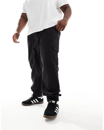 Threadbare Dtt Plus Slim Fit Garment Dyed Cuffed Cargo Trousers - Black