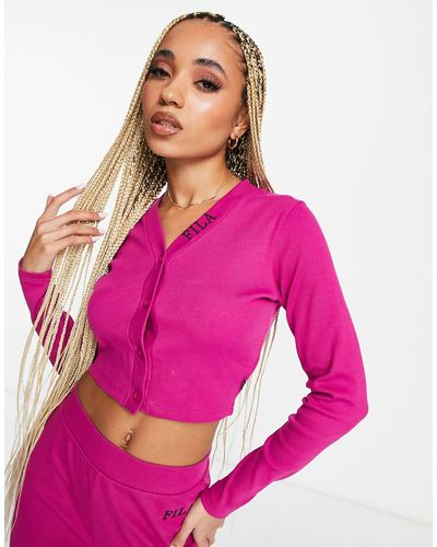 Fila Ribbed Cardigan Co-ord With Logo - Pink