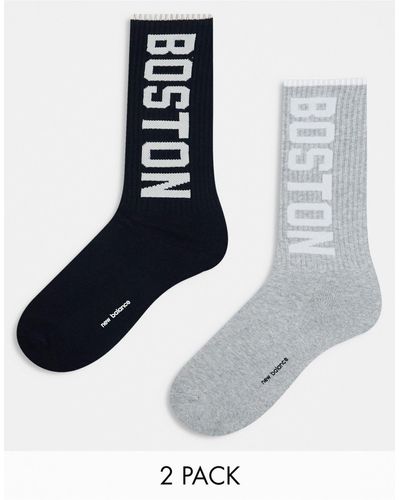New Balance Boston - confezione da 2 paia di calzini corti color nero e grigio con logo - Bianco