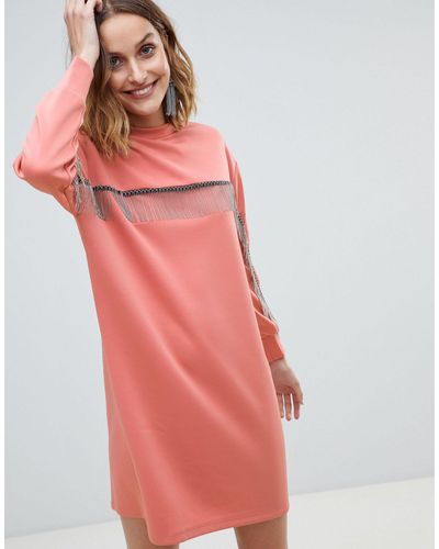 ASOS Scuba Sweat Dress With Chain Detail - Pink