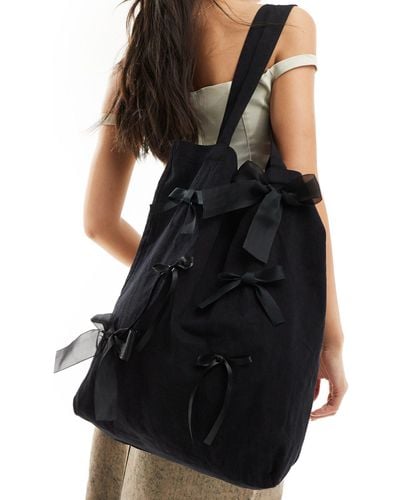Sister Jane Bow Embellished Shoulder Tote Bag - Black