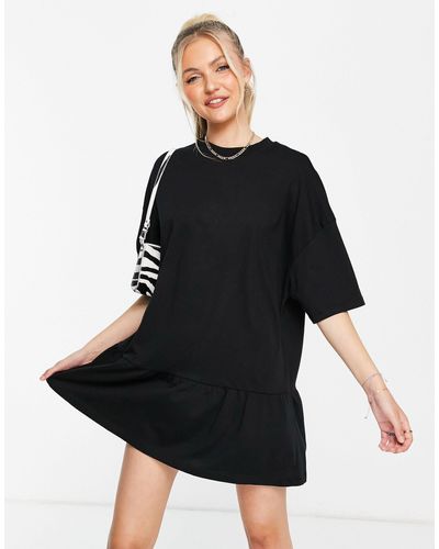 ASOS Oversized T-shirt Dress With Frill Hem - Black