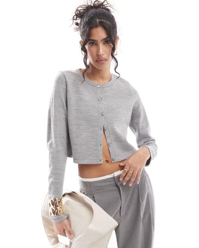 ASOS Knitted Crew Neck Cropped Cardigan - Grey