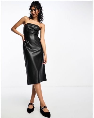 Stradivarius Faux Leather Zip Up Mini Dress in Black | Lyst