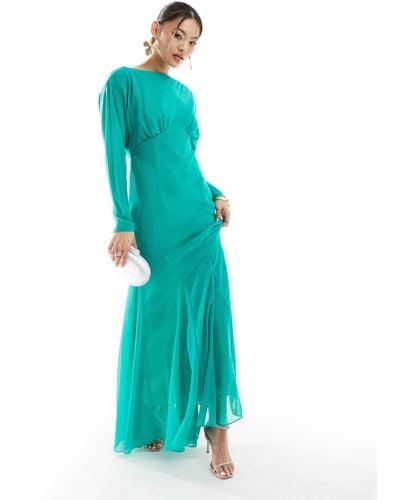 DASKA Long Sleeve Maxi Dress - Blue