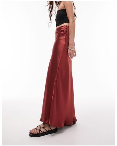 TOPSHOP Asymmetric Maxi Skirt With Ruched Panel - Red