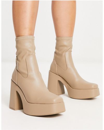 Pull&Bear Faux Leather Super Platform Boot - Natural